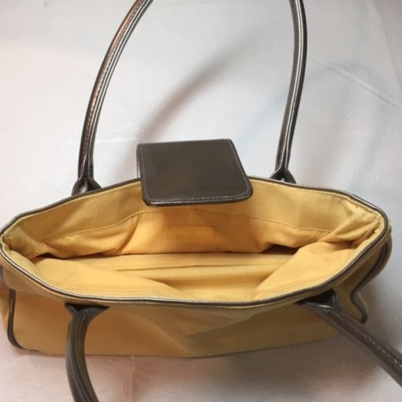 Victoria's Secret Yellow Cotton Canvas w/Silver Trim Satchel Handbag 12"x5" - Picture 4 of 11